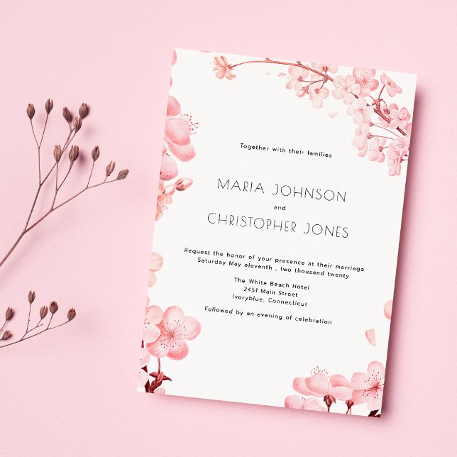 Blütenblütenblüte, einfache Hochzeit der Rosa Kirs Einladung (Simple pink cherry blossom floral Wedding)