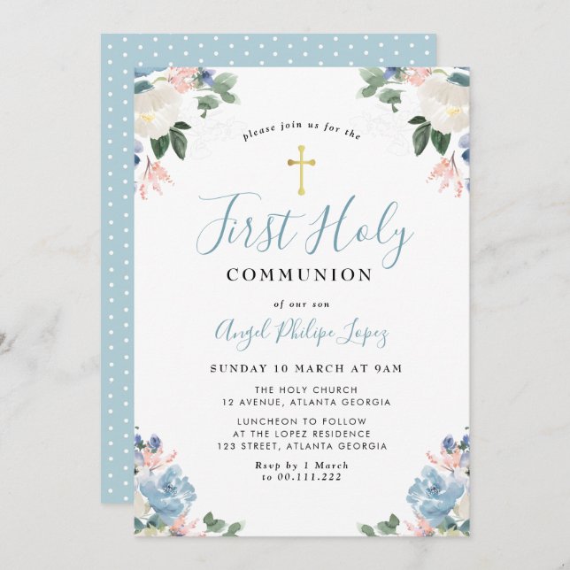 Blütenblütenblütenblütenkommunion Einladung (Vorne/Hinten)