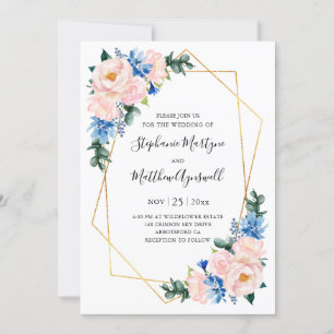 Blütenblütenblütenpink Geometric Floral Wedding Einladung