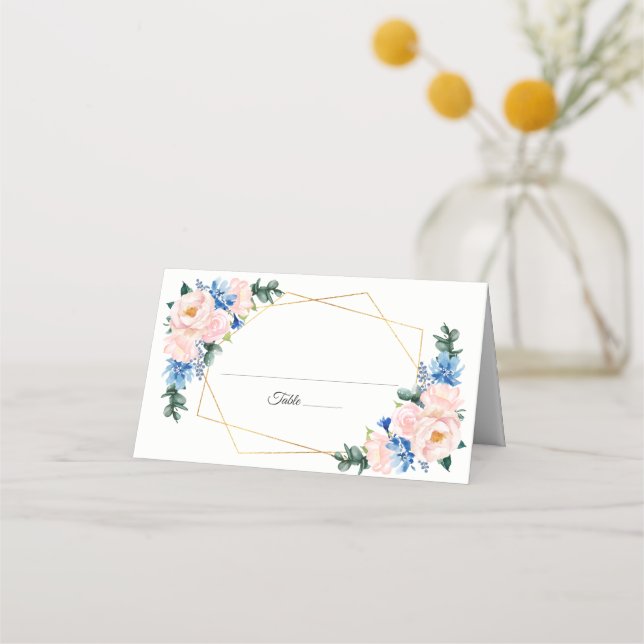 Blütenblütenblütenpink Geometric Floral Wedding Platzkarte (Vorderseite)
