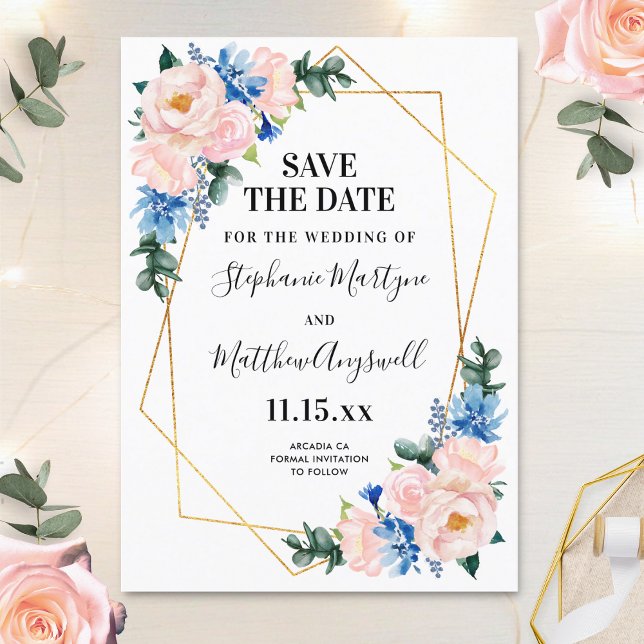 Blütenblütenblütenpink Geometric Floral Wedding Save The Date (Von Creator hochgeladen)