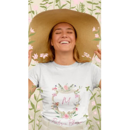 Blütenblütenbraun-Wappen-Monogramm Pink T-Shirt