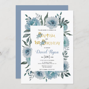 Blütenblütenjunge Taufe und 1. Geburtstag Einladung