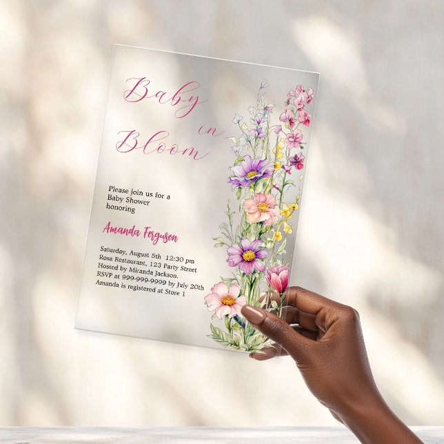 Blütenblütenpink lila Baby Dusche Acryleinladungen (Von Creator hochgeladen)
