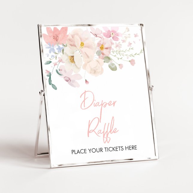 Blütenblütenrosa Blütenspinner Poster (Blush Pink Floral Baby in Bloom Baby Shower Diaper Raffle Sign)