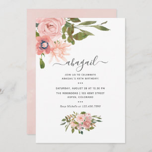 Blütenblütenrot und Rose Gold Geburtstag Einladung