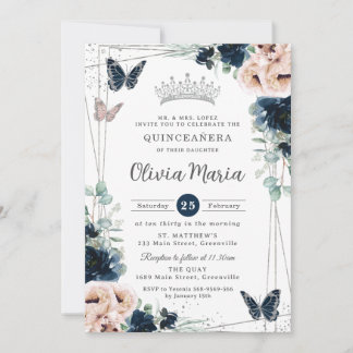 Blütenblütenschmetterlinge Quinceañera Einladung