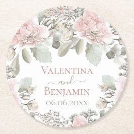 Blütenblütenstaubige Rose Aquarell Boho Chic Name Runder Pappuntersetzer