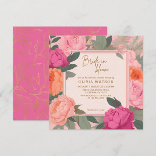 Blütenbraun in Rosa und goldfarbenem Brautparty Einladung