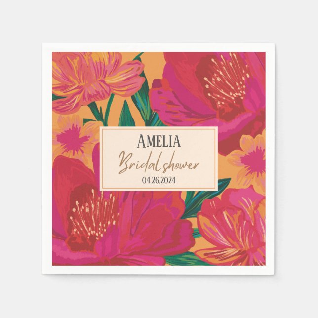 Blütenbraun mit blühendem Brautparty Tischdekor Serviette (Vorderseite)