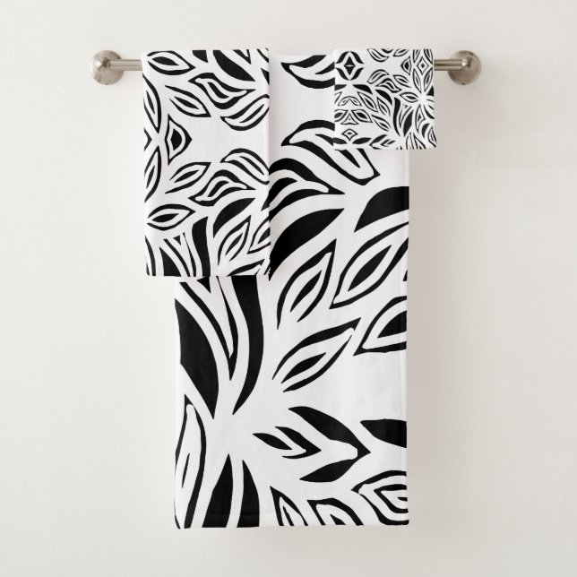Blütenbraun, schwarz und weiß  badhandtuch set (Insitu)