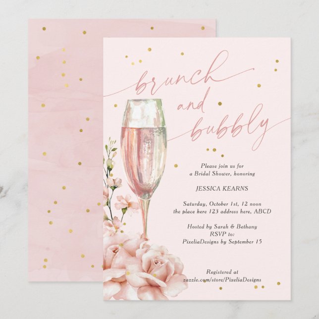 Blütenbrunch und bläserner Champagner  Einladung (Vorne/Hinten)
