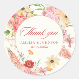 Blütencreme-Hochzeitsdanken Runder Aufkleber