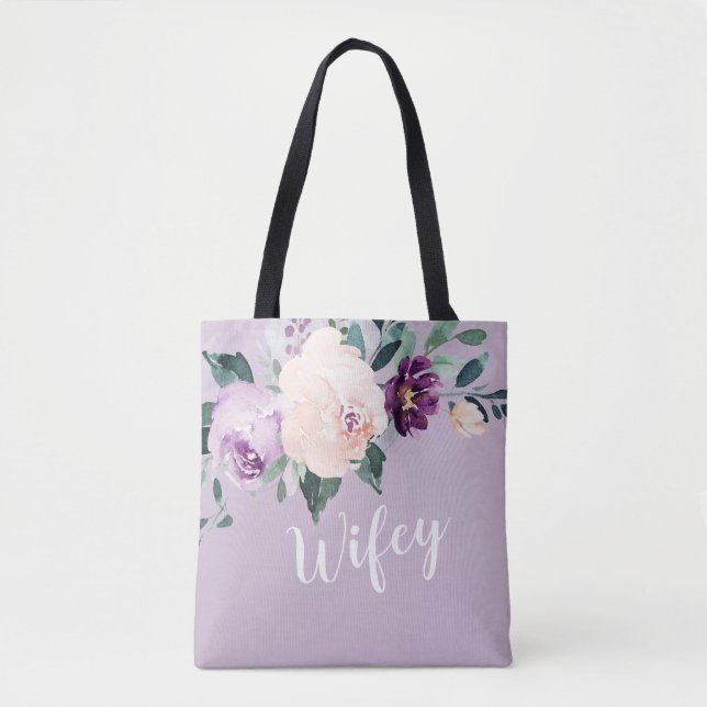Blutende botanische lila personalisierte weiße Tas (Vorderseite)