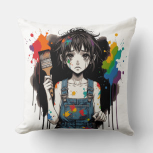 Blutende Farben Weinende Künstlerin Mädchen Manga  Kissen