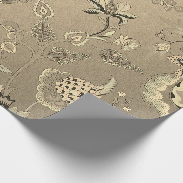 Blütendelikat Orientalischer Garten Gold Sepia Fox Geschenkpapier (Ecke)