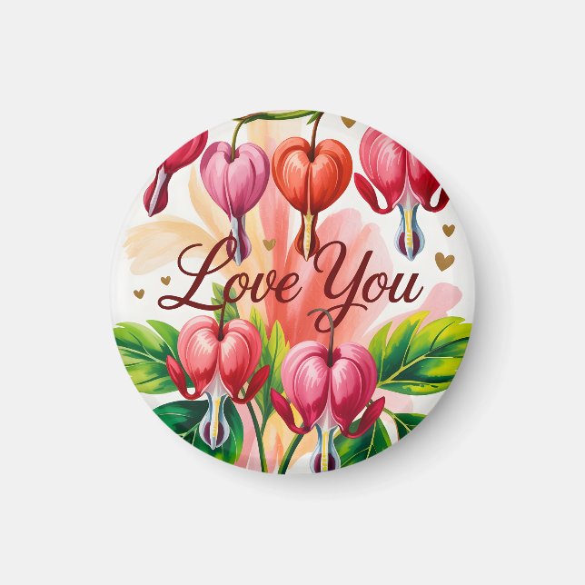 Blutendes Herz Florale Illustration mit Liebe dich Magnet (Vorne)
