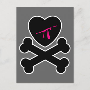 Blutendes Herz und Totenkopf Postkarte