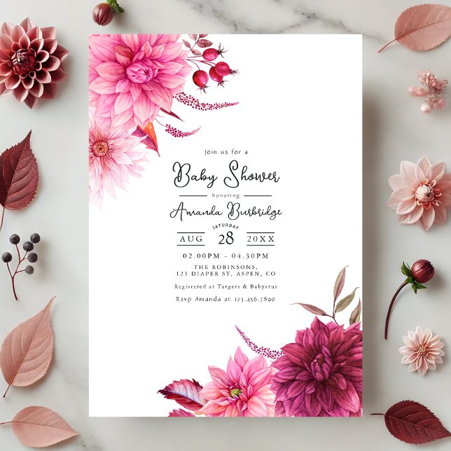 Blütendusche aus Burgund und Blütenstaub Herbst Einladung (Burgundy and Blush Autumn-Fall Floral Baby Shower Invitation)