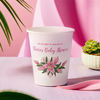Blütendusche aus weißem und rosafarbenem Lilien Pappbecher