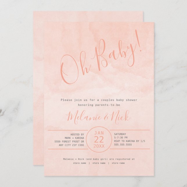 Blütenfarbe Wasserfarbe Oh Mädchen-Dusche Einladung (Vorne/Hinten)