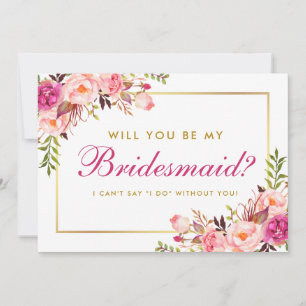 Blütenfarben Rosa Blush Gold Bridesmaid HP Einladung