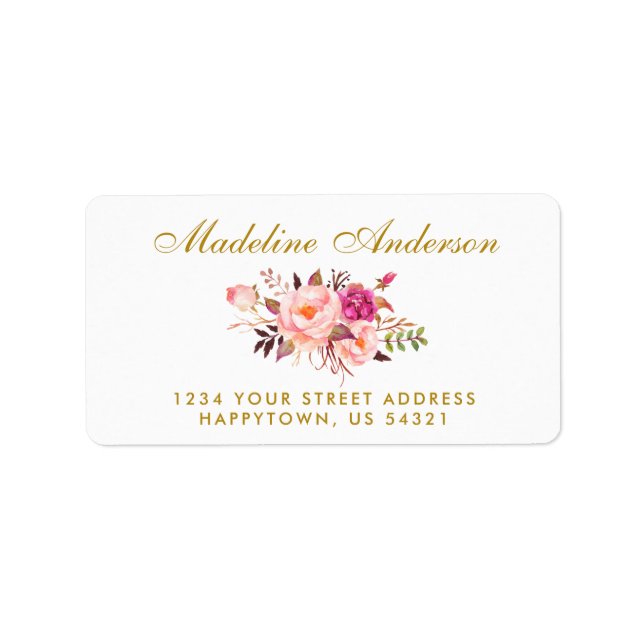 Blütenfarben Rosa Rosa Gold Adressaufkleber (Vorne)