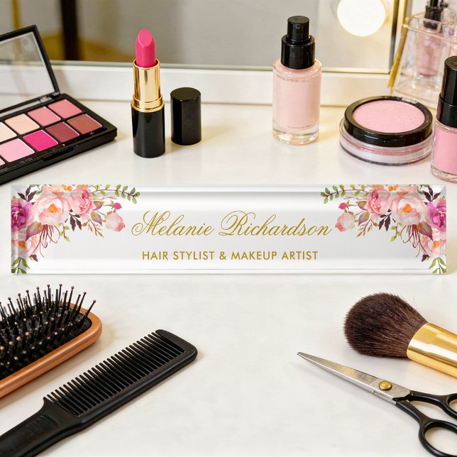 Blütenfarben Rosa Rosa Gold Namensplakette (Customize to change text size, style or text color.)