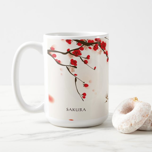 Blütenfarbene Blütenkirsche Personalisiert Tasse (Mit Donut)