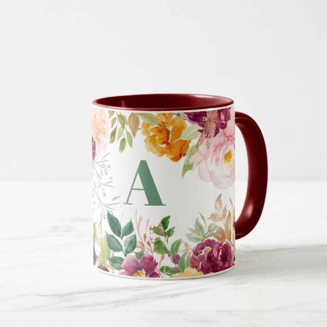 Blütenfarbene, elegante, grüne Monogramm Tasse (VorderseiteRechts)