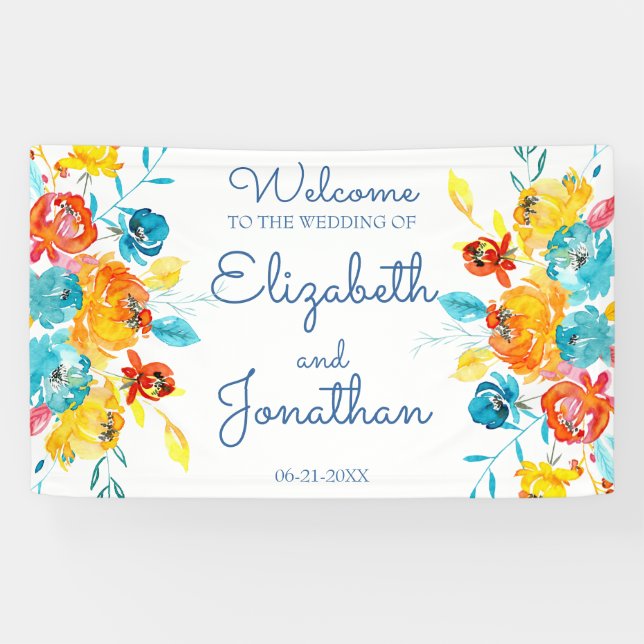 Blütenfarbene Hochzeit Banner (Horizontal)