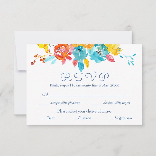 Blütenfarbene Hochzeit RSVP Karte (Vorderseite)