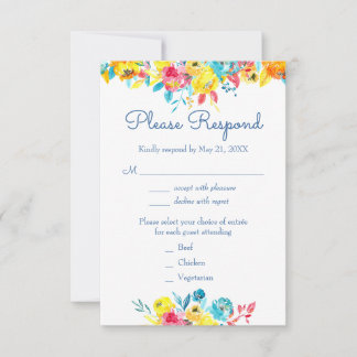 Blütenfarbene Hochzeit RSVP Karte