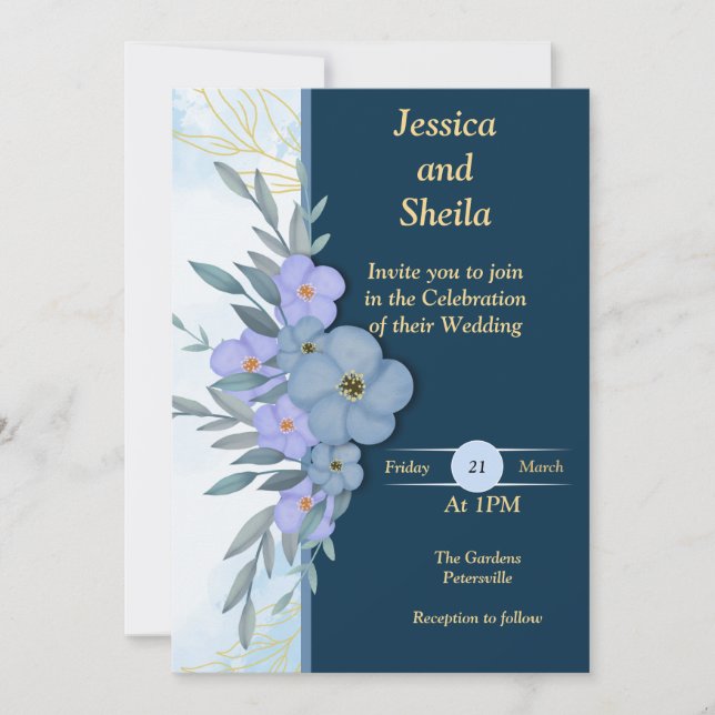 Blütenfarbene Hochzeitsblumen Einladung (Vorderseite)