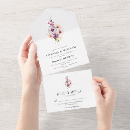 Blütenfarbene Hochzeitssache All In One Einladung