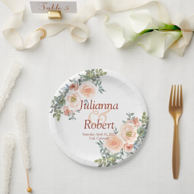 Blütenfarbenes Hochzeitspapier Pappteller (Hochzeit)