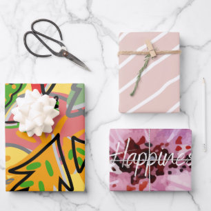 Blütenfarbenfroh pinkblau lila feminin mädchenhaft geschenkpapier set