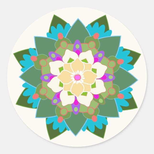 Blütenfarbenprächtige Lotus Mandala-Blume Runder Aufkleber (Vorderseite)