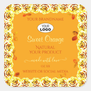 Blütenfarbige Rose Orange-Gelbe Produktmarken Logo Quadratischer Aufkleber