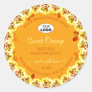 Blütenfarbige Rose Orange-Gelbe Produktmarken Logo Runder Aufkleber
