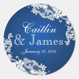 Blütenförmige Spitze Saphirblau Runder Aufkleber