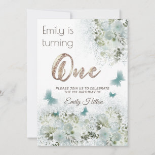 Blütengarten Butterfly zum ersten Geburtstag Einladung