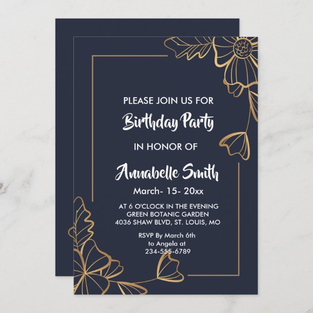 Blütengeburtstag der Marine Einladung (Vorne/Hinten)