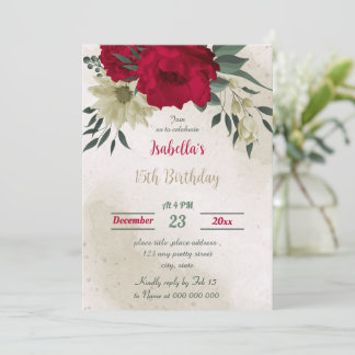 Blütengelbe rote Blumen botanischer Geburtstag Einladung