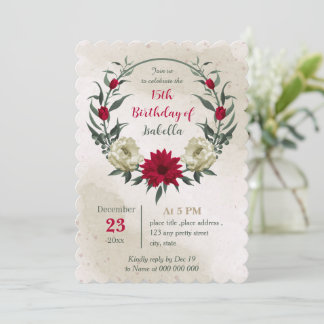 Blütengelbe rote Blumen botanischer Geburtstag Einladung