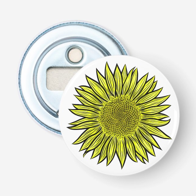 Blütengelbe Sonnenblume Hand gezogen Flaschenöffner (Vorderseite)