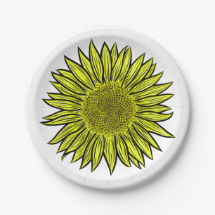 Blütengelbe Sonnenblume Hand gezogen Pappteller