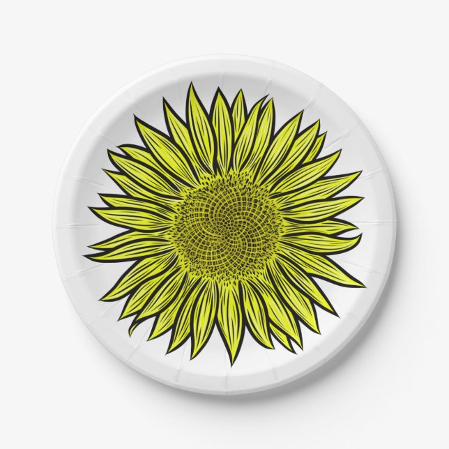 Blütengelbe Sonnenblume Hand gezogen Pappteller (Vorderseite)