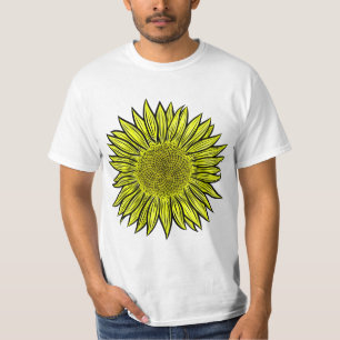 Blütengelbe Sonnenblume Hand gezogen T-Shirt