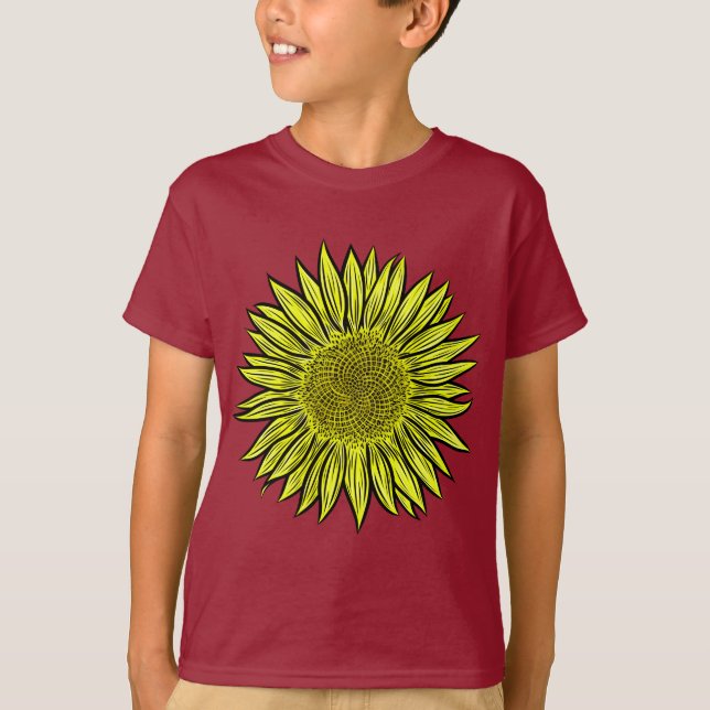 Blütengelbe Sonnenblume Hand gezogen T-Shirt (Vorderseite)